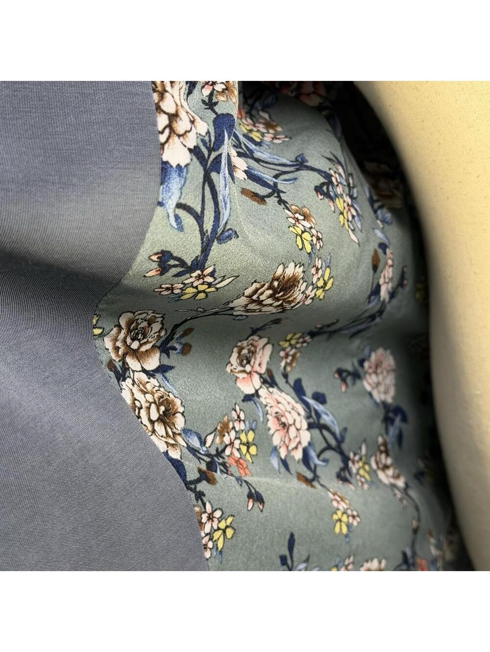 Skies Are Blue Open Blazer Jacket  3/4 Sleeve Floral Lined Blue Gray Large - Picture 4 of 9